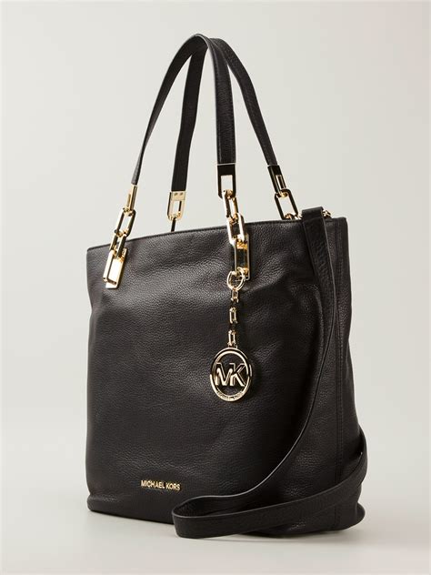 michael kors tote bag black shiny mk|michael kors black medium tote.